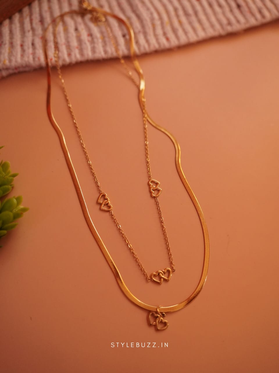 Anti Tarnish Double Layered Love Shaped Necklace