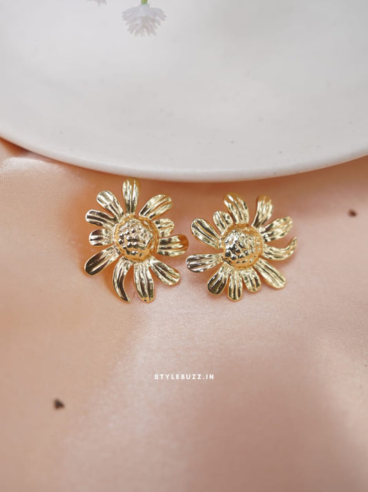 Anti Tarnish Gold Tone Flower Designed Earrings
