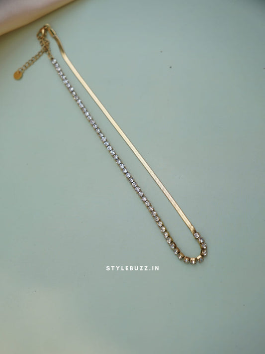 Anti Tarnish Gold Tone Gorgeous Stoned Designed Necklace