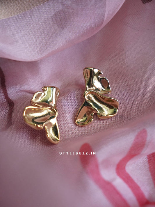 Anti Tarnish Gold Tone Melty Pierced Earrings