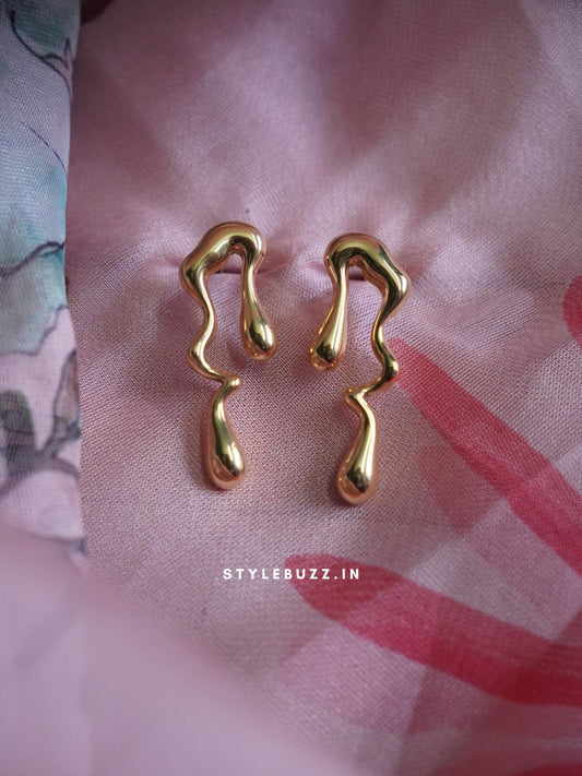 Anti Tarnish Gold Tone Modern Abstract Earrings