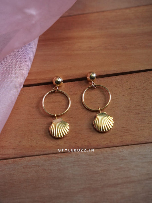 Anti Tarnish Gold Tone Shell Hoop Earring