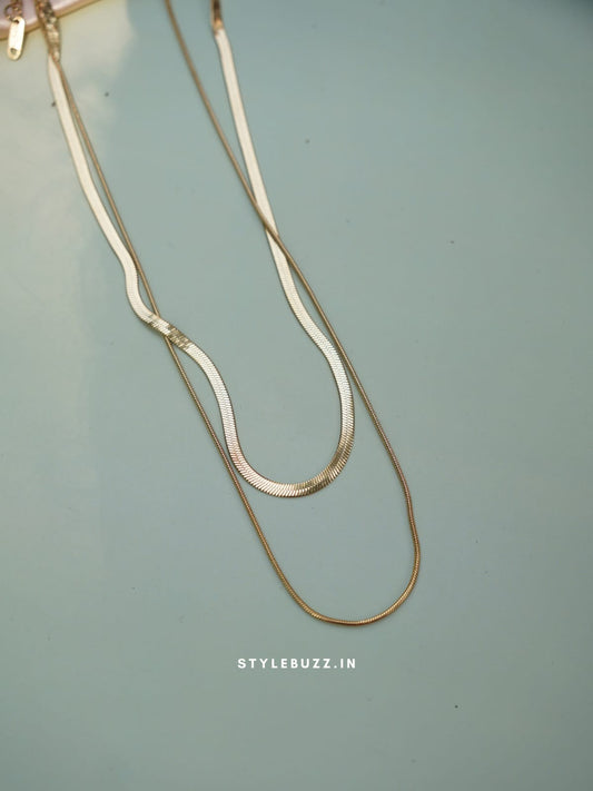 Anti Tarnish Gold Tone Snake Designed Double Layered Necklace