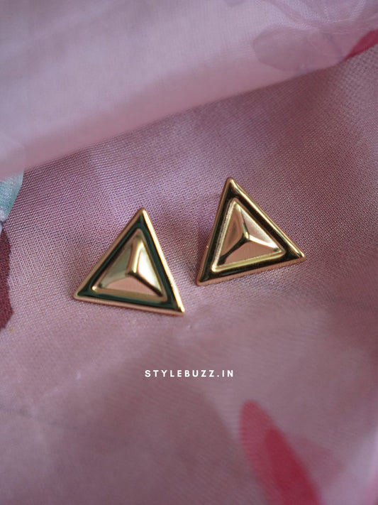 Anti Tarnish Gold Tone Triangular Shaped Earrings