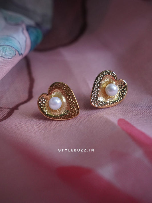 Anti Tarnish Gold Tone White Pearl Designed Earrings