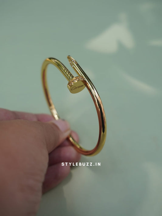 Anti Tarnish Gold Toned Nail Designed Trendy Bangle- Size 2.2