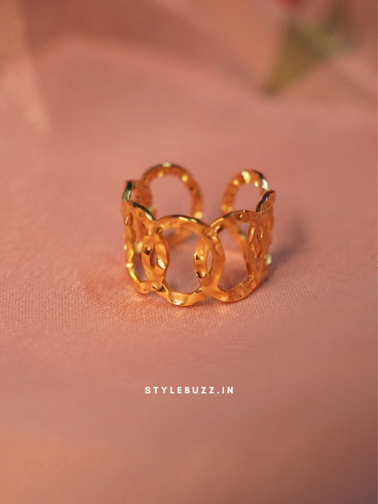 Anti Tarnish Gold Toned Unique Designed Finger Ring