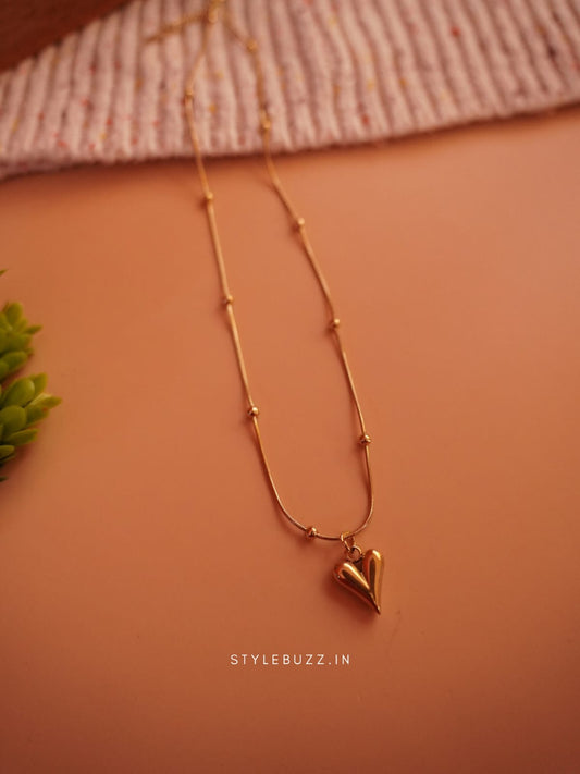 Anti Tarnish Puffy Heart Designed Elegant Necklace