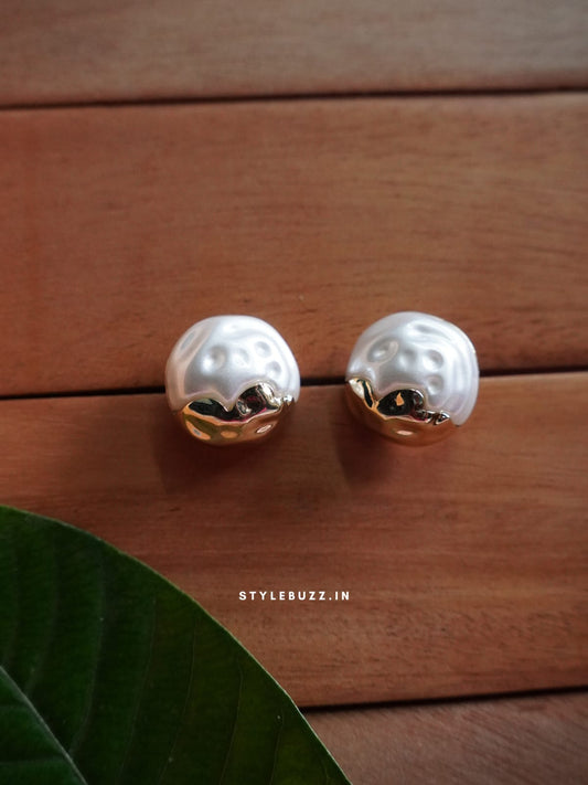 Anti Tarnish Rose Gold Tone Ball Pearl Designed Earrings For Woman