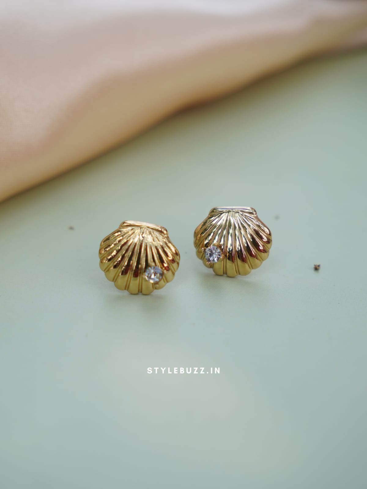 Anti Tarnish Shell Stud Earrings With Stone