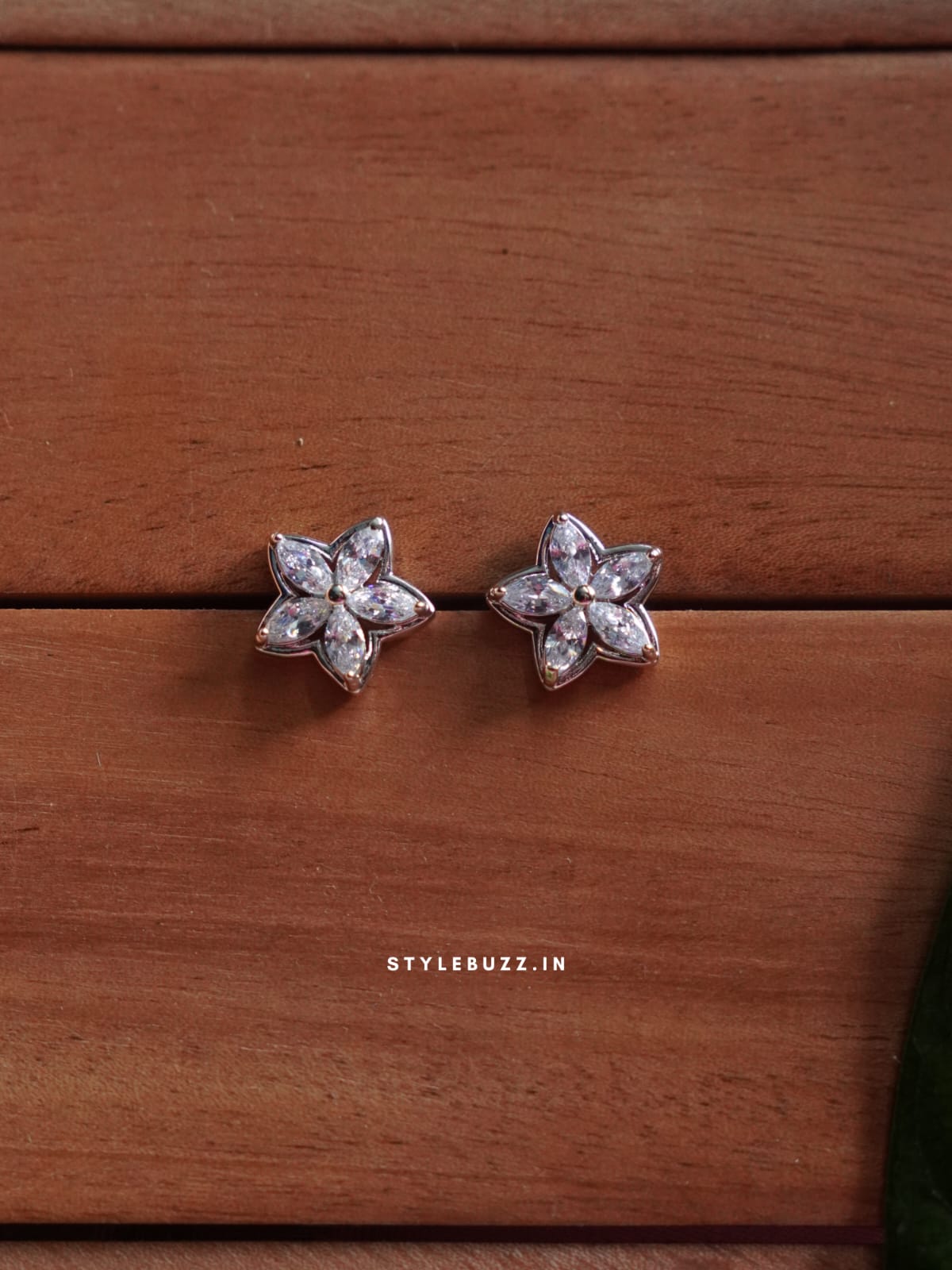 Anti Tarnish Silver Tone Crystal Floral Stud