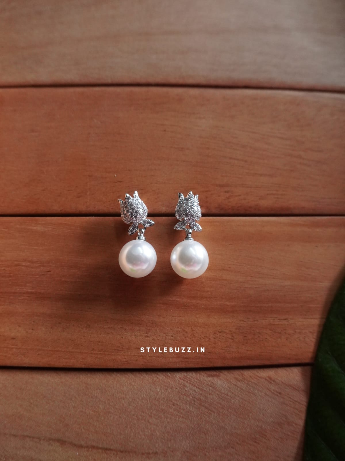 Anti Tarnish Silver Tone Lotus Pearl Designed Earrings For Woman