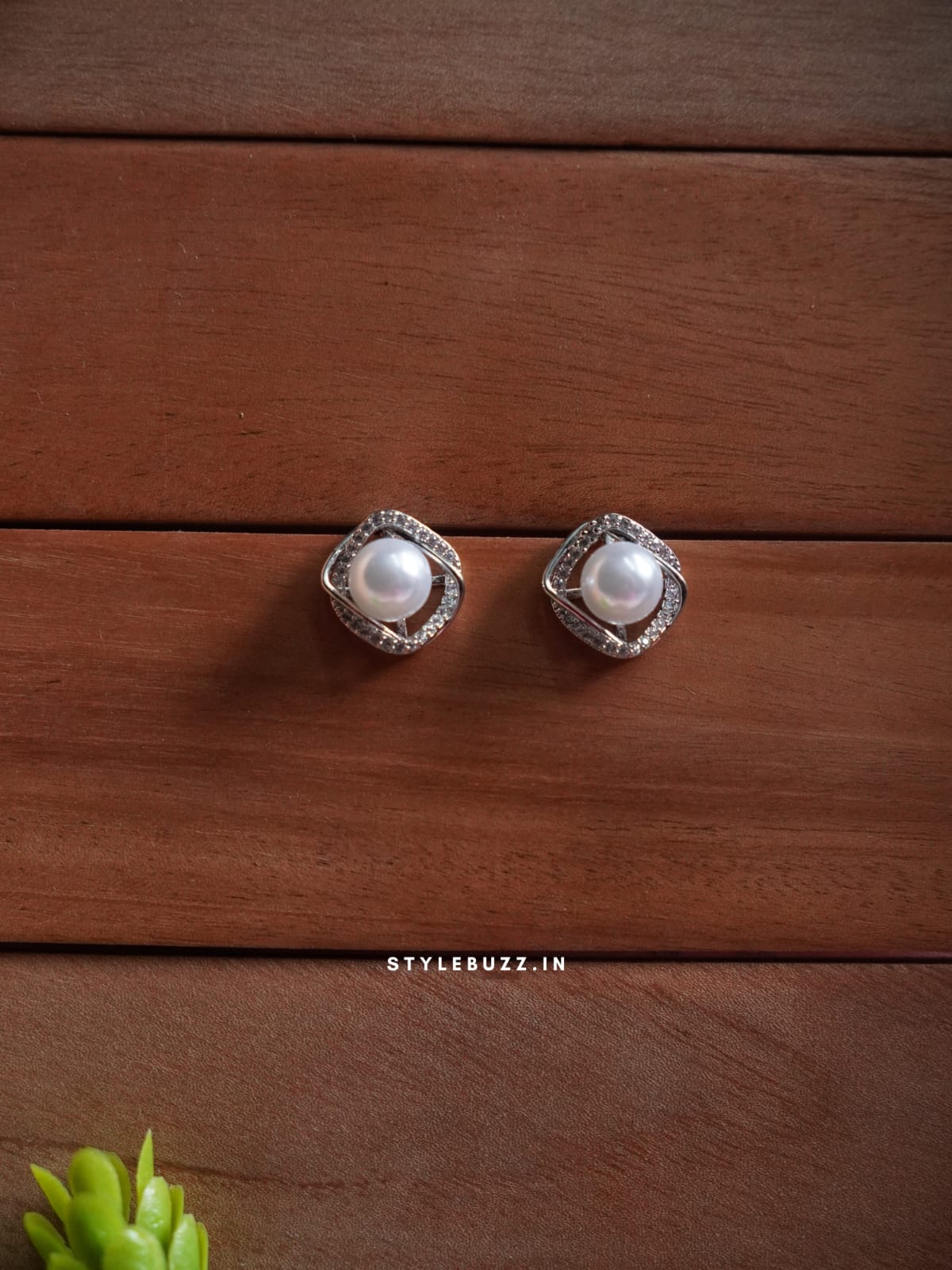 Anti Tarnish Silver Tone White Pearl Stud