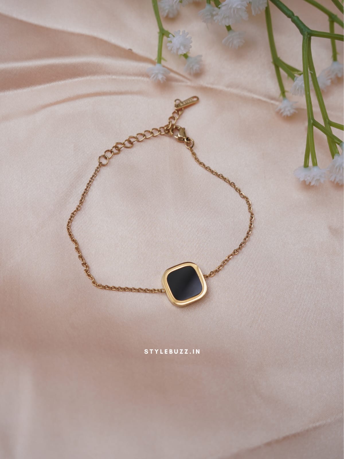 Anti Tarnish Square Shaped Black Stoned Classy Bracelet