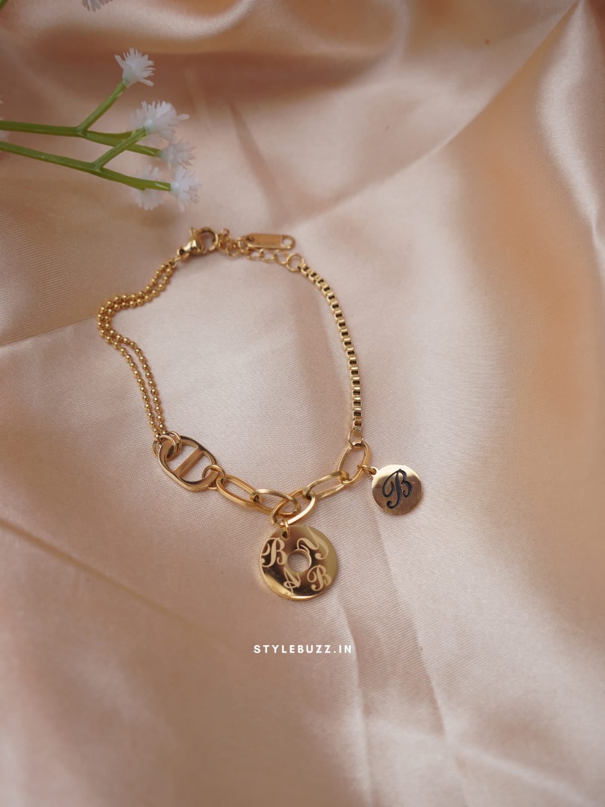 Anti Tarnish Stylish Designed Gold Tone Bracelet With 'B' ,'Y', 'A' Alphabet