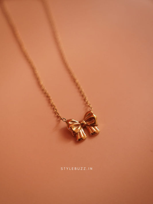 Anti Tarnish Bow Designed Cute Necklace