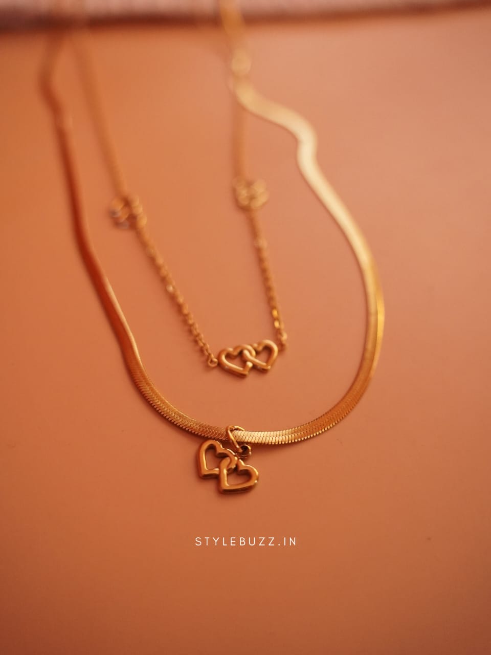 Anti Tarnish Double Layered Love Shaped Necklace