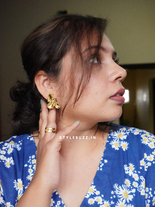 Anti Tarnish Gold Tone Melty Pierced Earrings