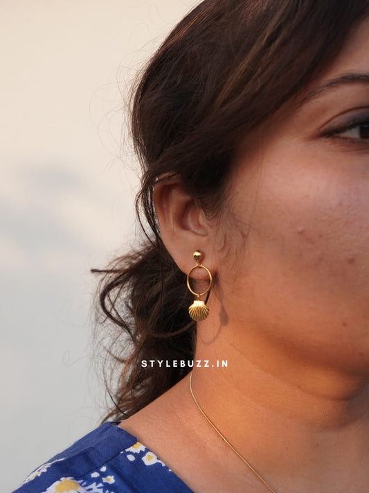 Anti Tarnish Gold Tone Shell Hoop Earring