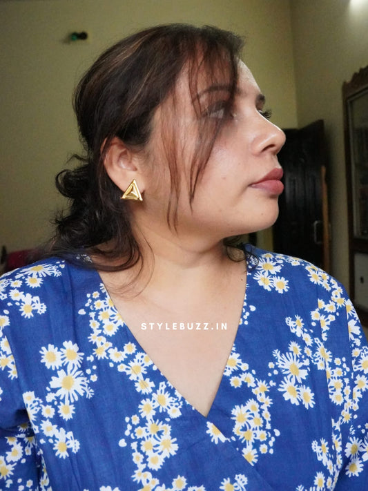 Anti Tarnish Gold Tone Triangular Shaped Earrings