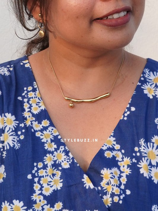 Anti Tarnish Gold Toned Flute Designed Trendy Necklace