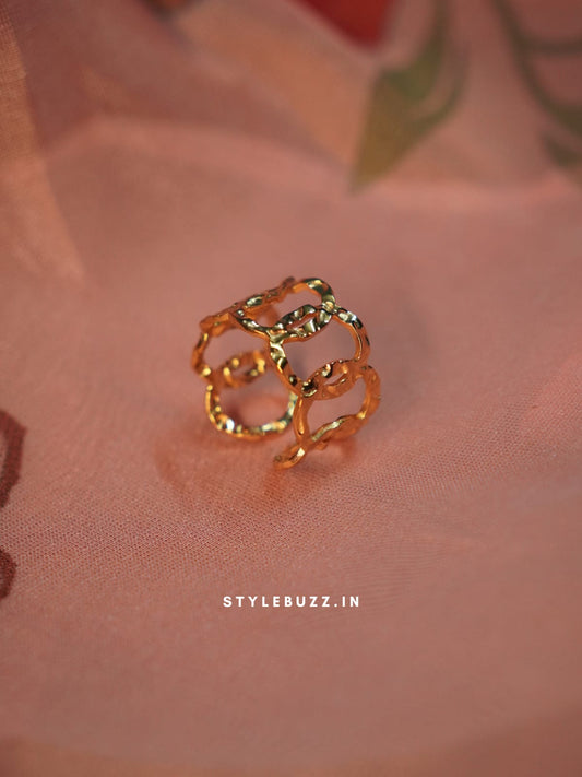 Anti Tarnish Gold Toned Unique Designed Finger Ring
