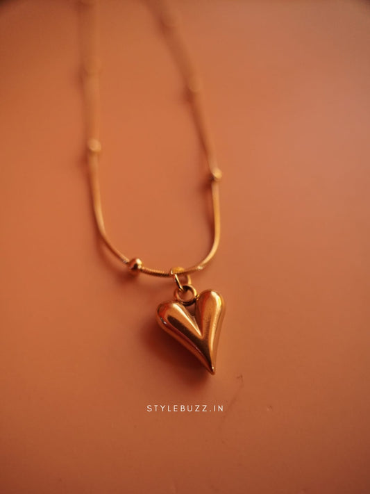 Anti Tarnish Puffy Heart Designed Elegant Necklace