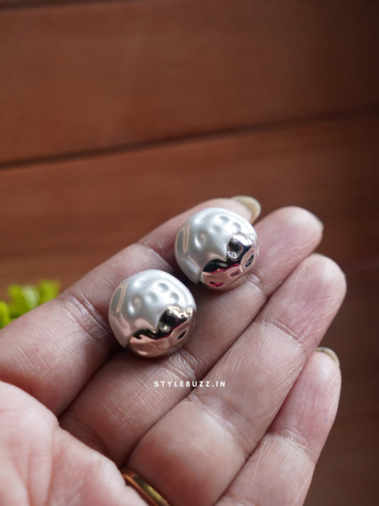 Anti Tarnish Silver Tone Ball Pearl Earrings