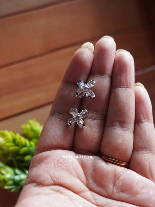 Anti Tarnish Silver Tone Flower Designed Earrings