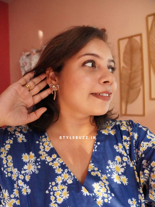 Anti Tarnish Silver Tone Stylish Bow Designed Earrings