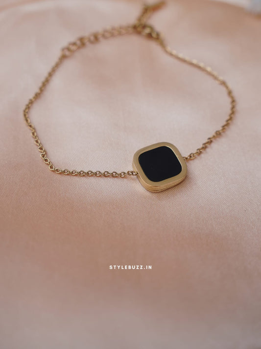 Anti Tarnish Square Shaped Black Stoned Classy Bracelet