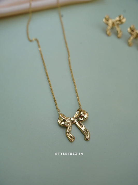 Anti Tarnish Stylish Bow Designed Necklace With Earrings