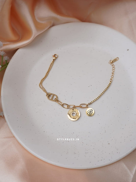 Anti Tarnish Stylish Designed Gold Tone Bracelet With 'B' ,'Y', 'A' Alphabet