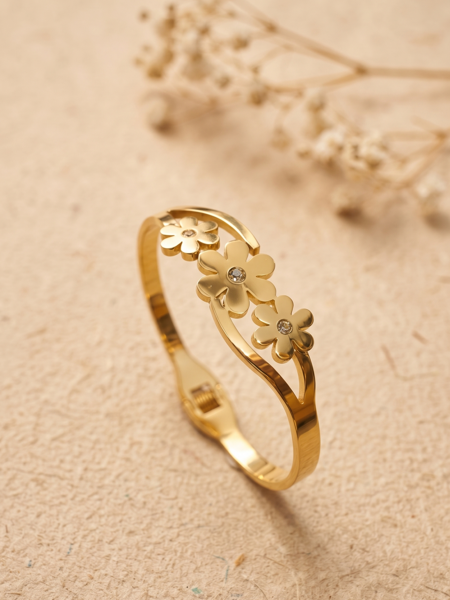 Anti Tarnish front open flower design kada