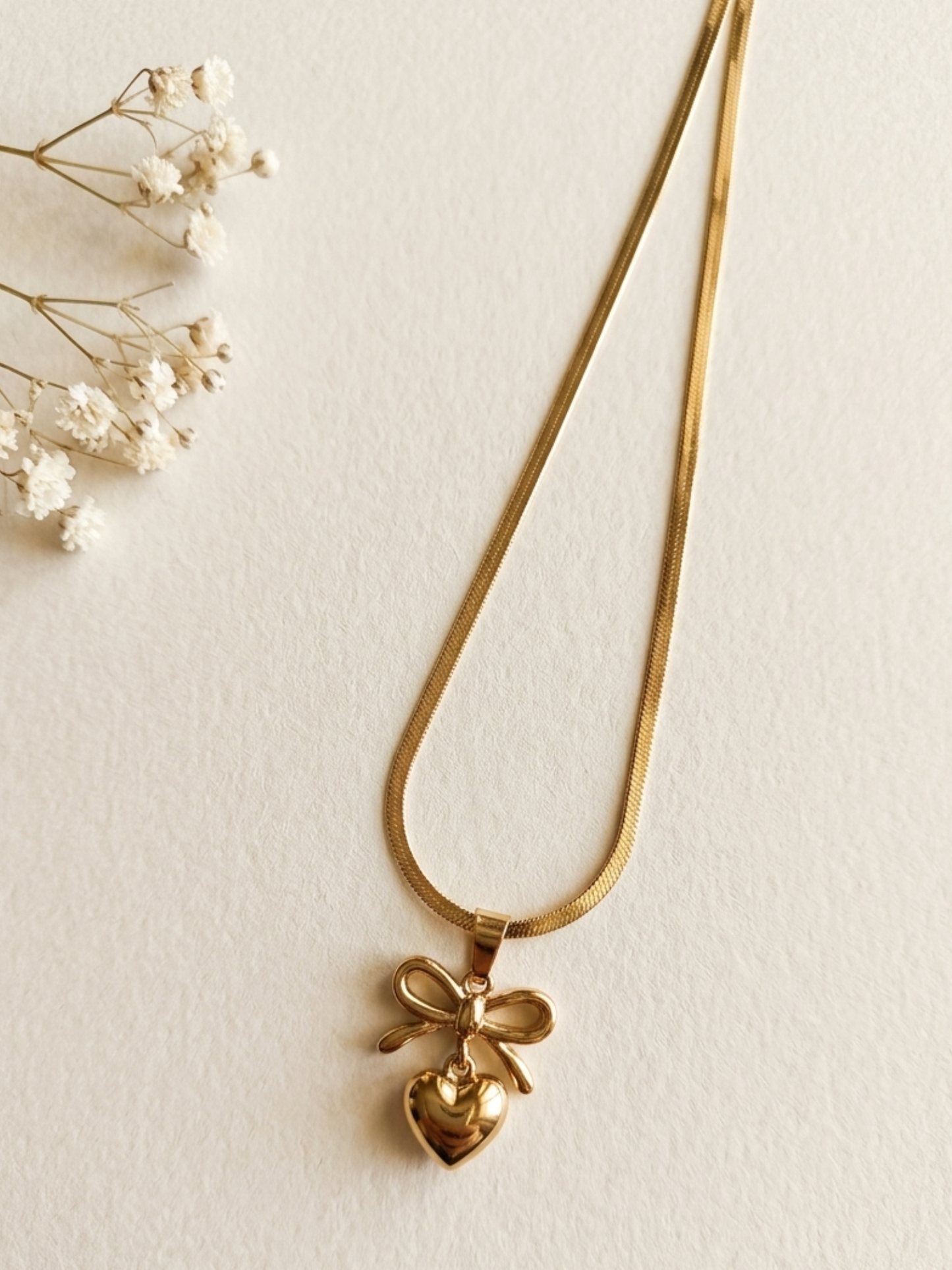 Anti tarnish Heart and Bow necklace