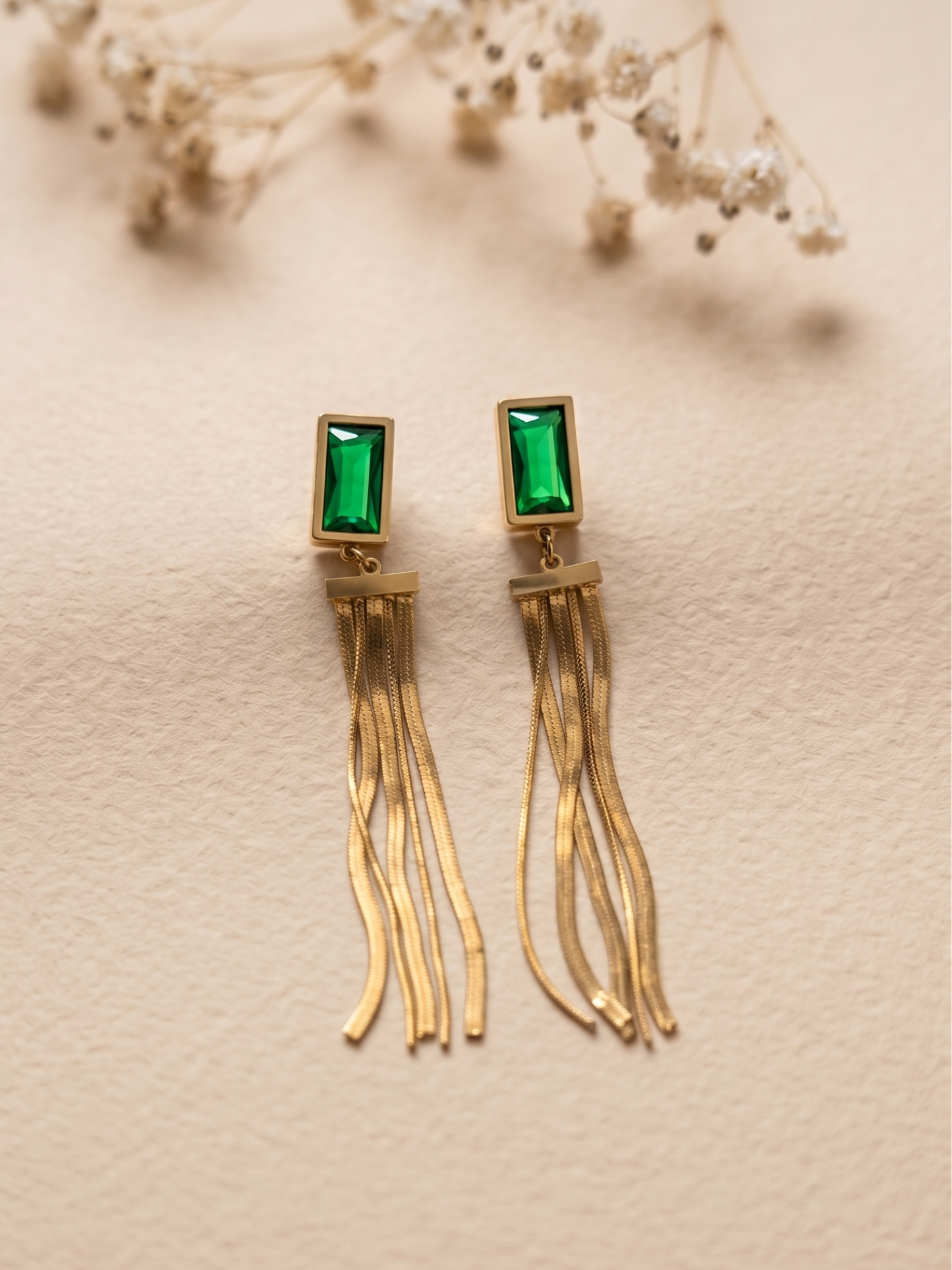 Part wear statement earrings with green stone
