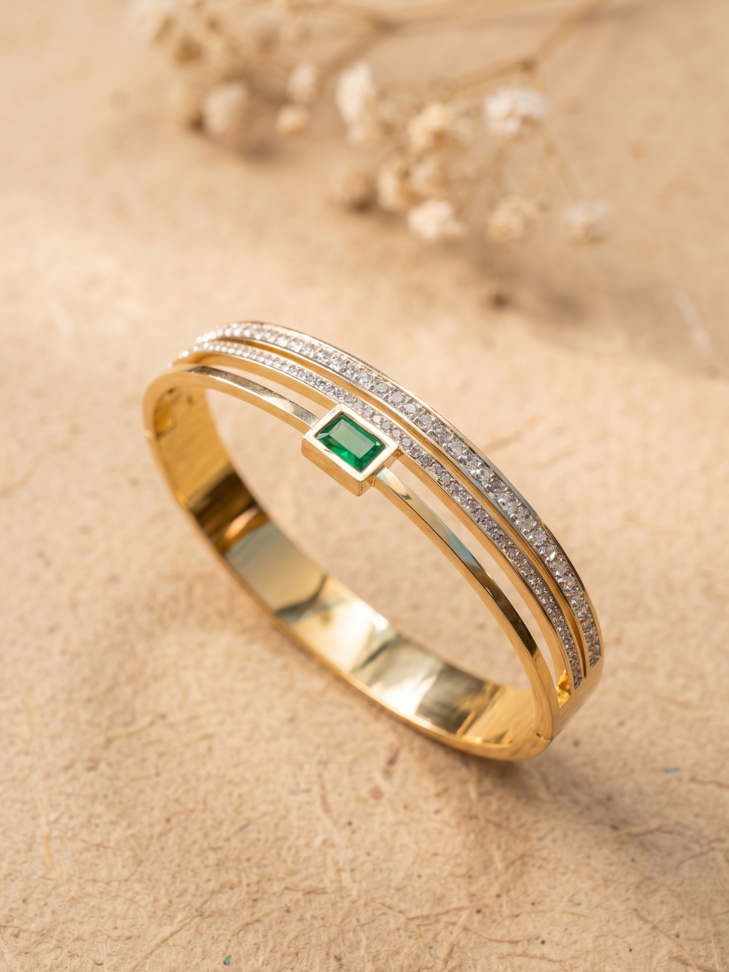 Party wear kada with green stone
