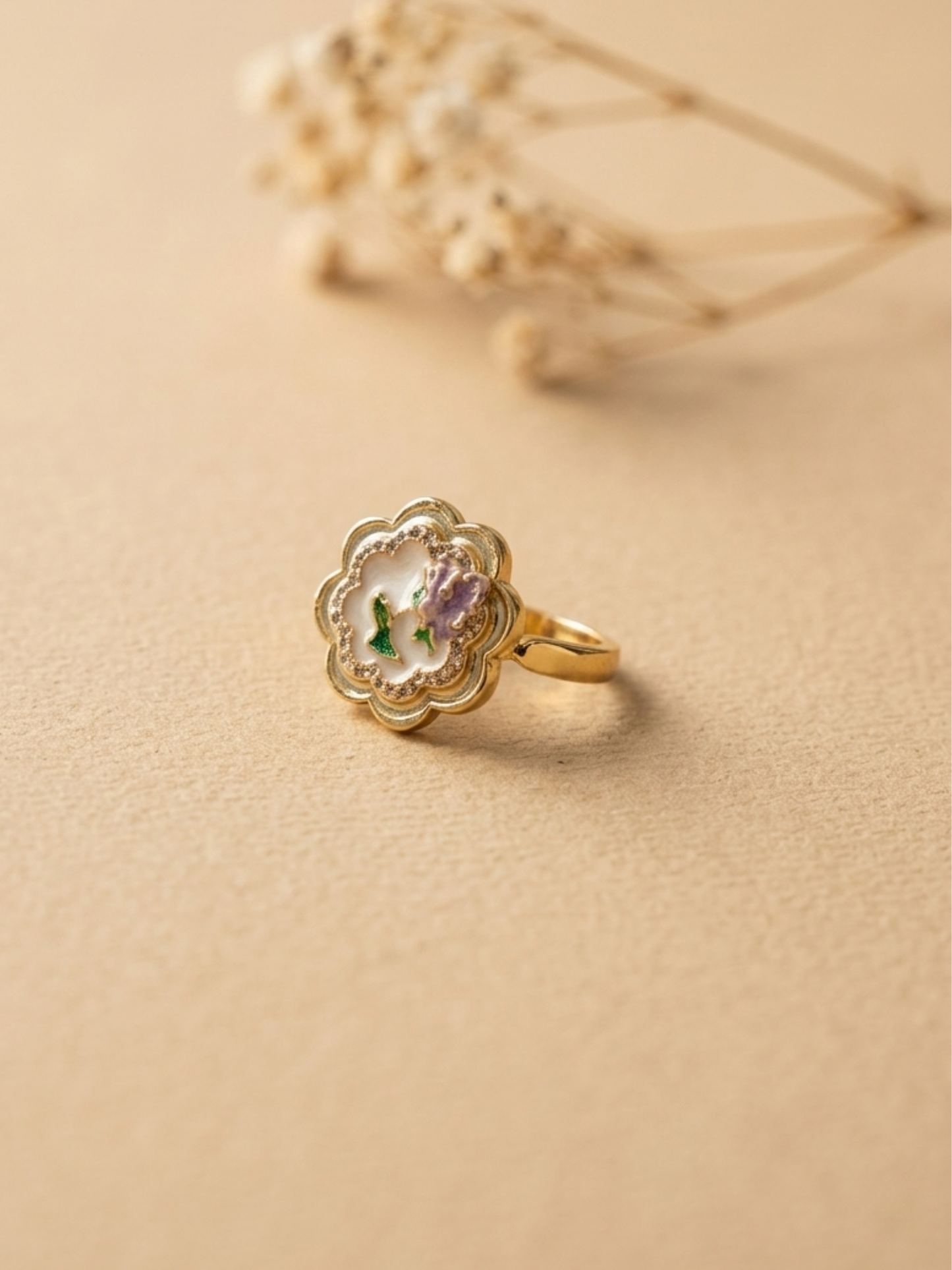Waterproof adjustable meenakari ring with AD stones