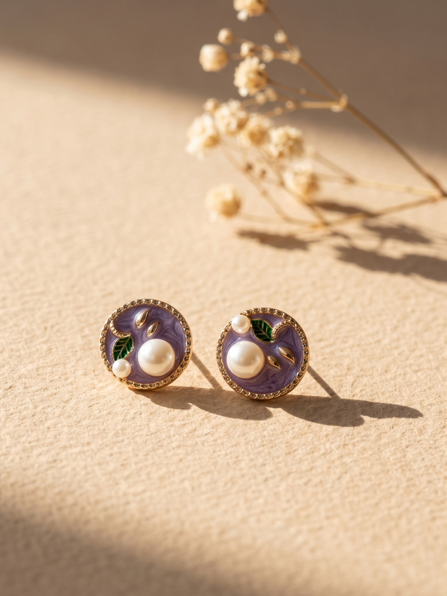 Waterproof small meenakari stud with pearl - Lavender