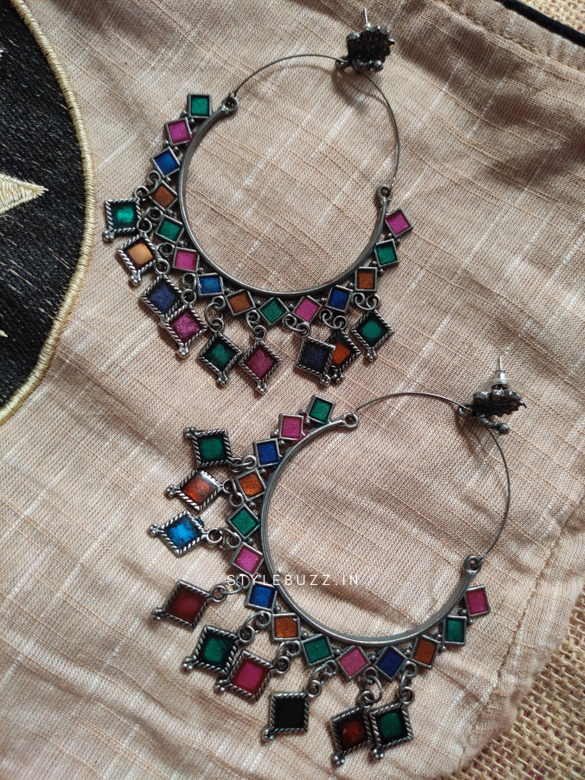 Black Polish Chandbali Multi Color Hoof Earrings