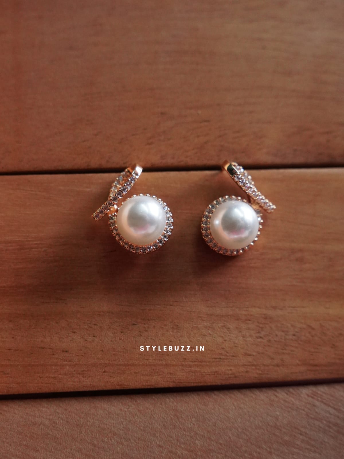 Anti Tarnish Rose Gold Tone Pearl Designed Earrings