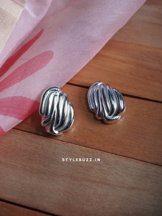 Anti Tarnish Silver Tone Stripe Shell Designed Earrings