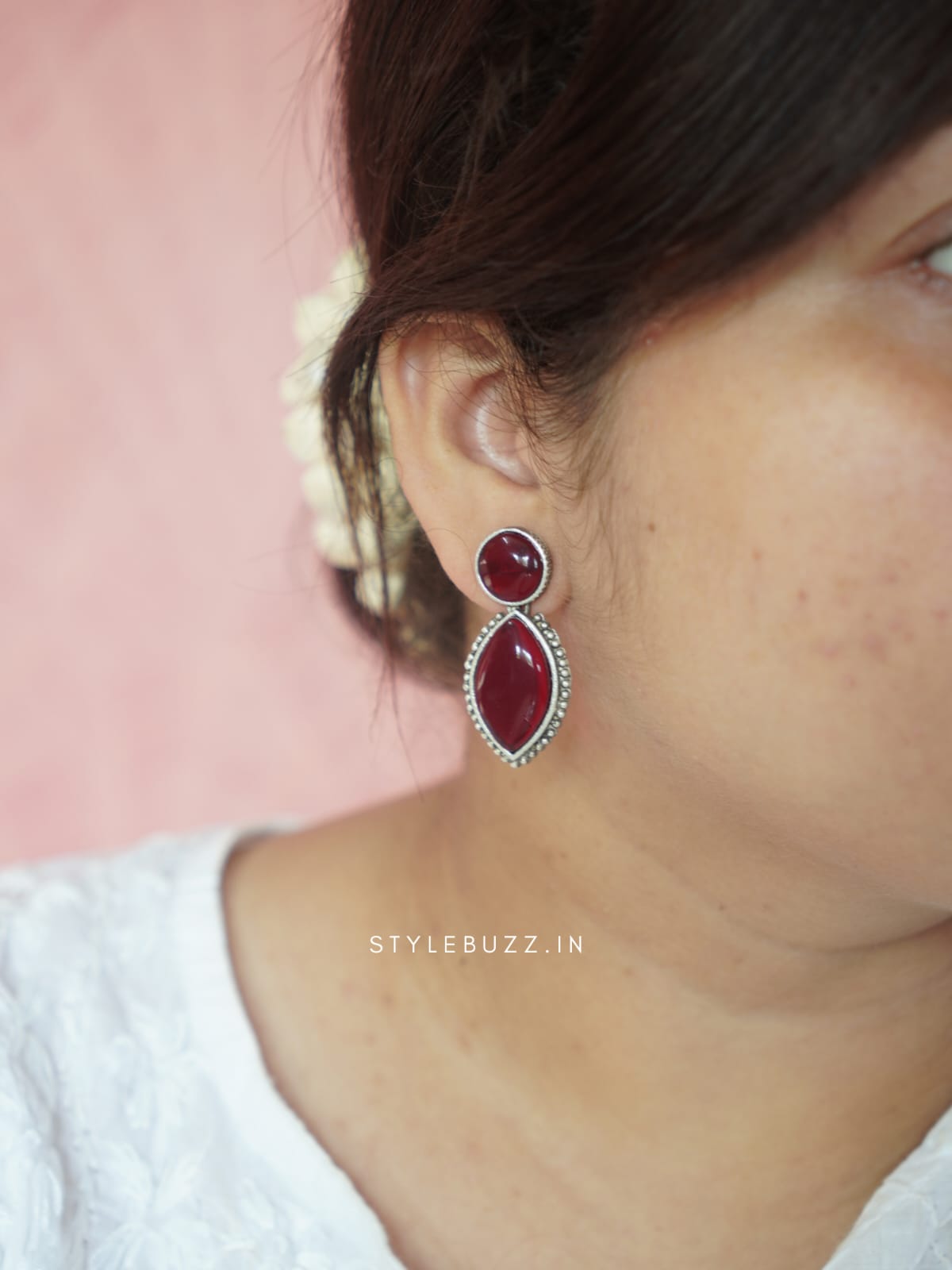 Silver Replica Red Boat Shaped Earring