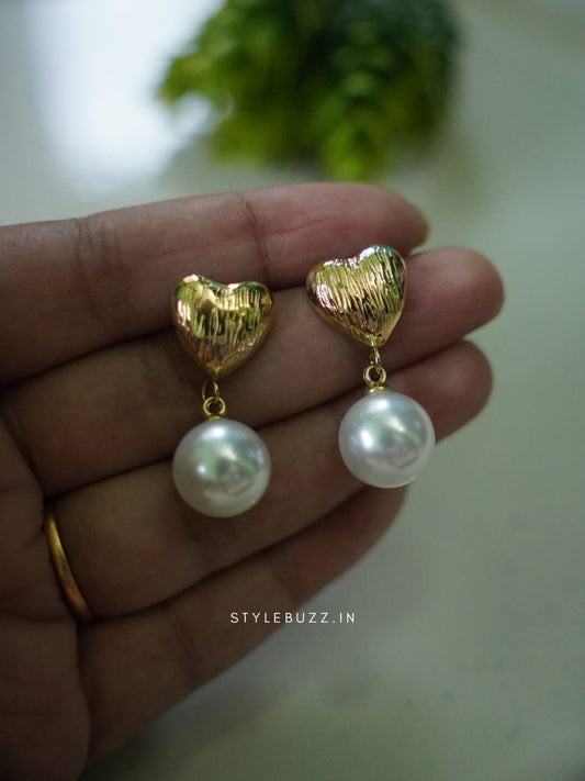 Anti Tarnish Pearl Heart Drop Earrings