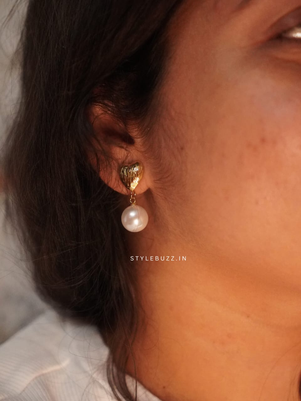 Anti Tarnish Pearl Heart Drop Earrings