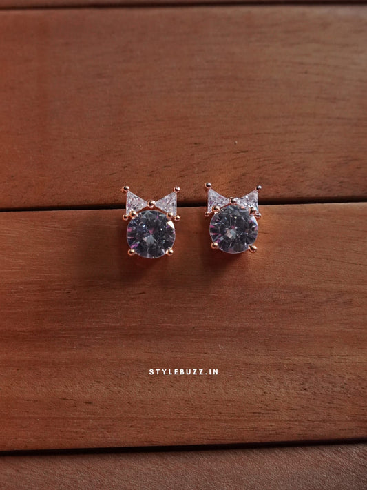 Anti Tarnish Rose Gold Tone Kitty Shaped Earrings For Woman