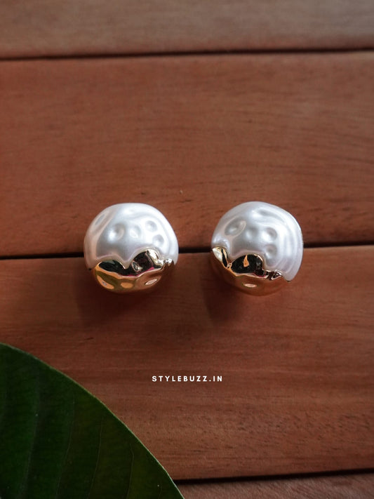 Anti Tarnish Rose Gold Tone Ball Pearl Designed Earrings For Woman