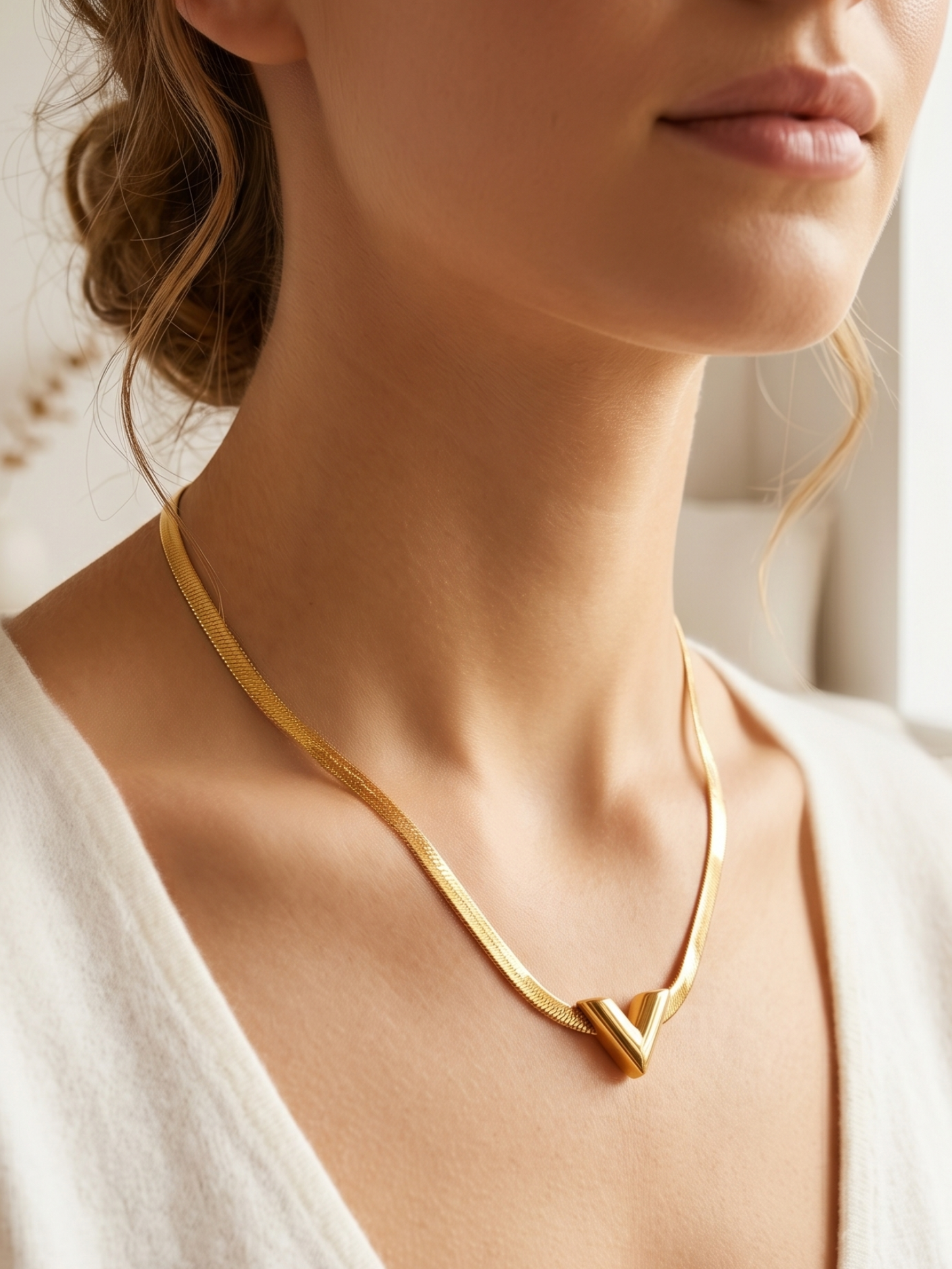 anti tarnish V shaped necklace