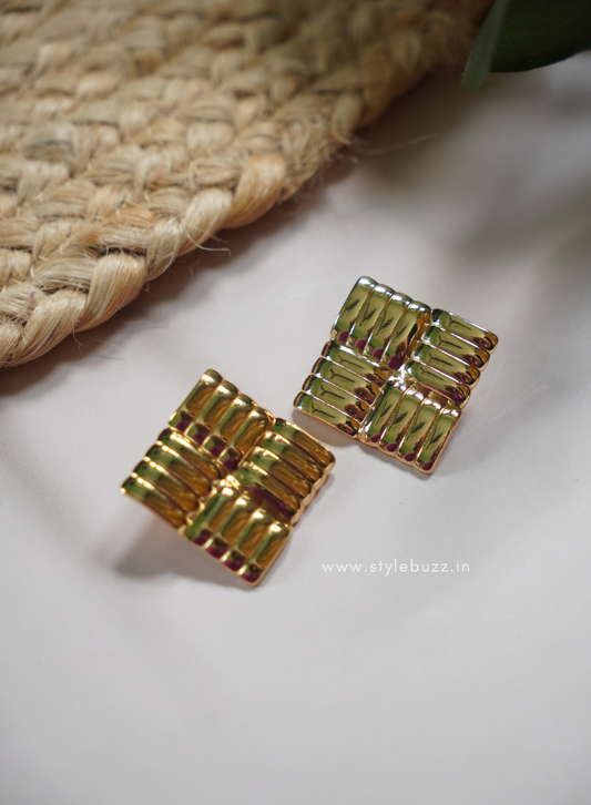 Anti Tarnish Square Maze Ear Stud