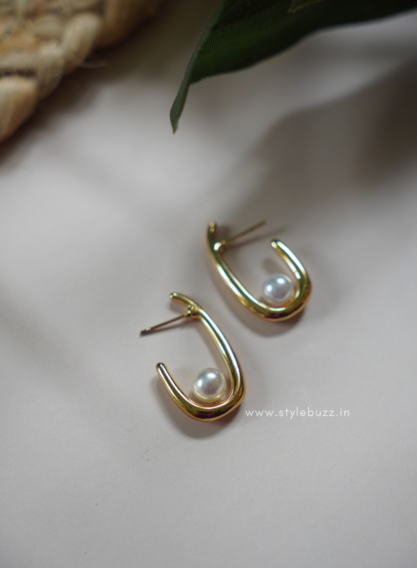 Anti Tarnish Hoop Style Earrings with Bead